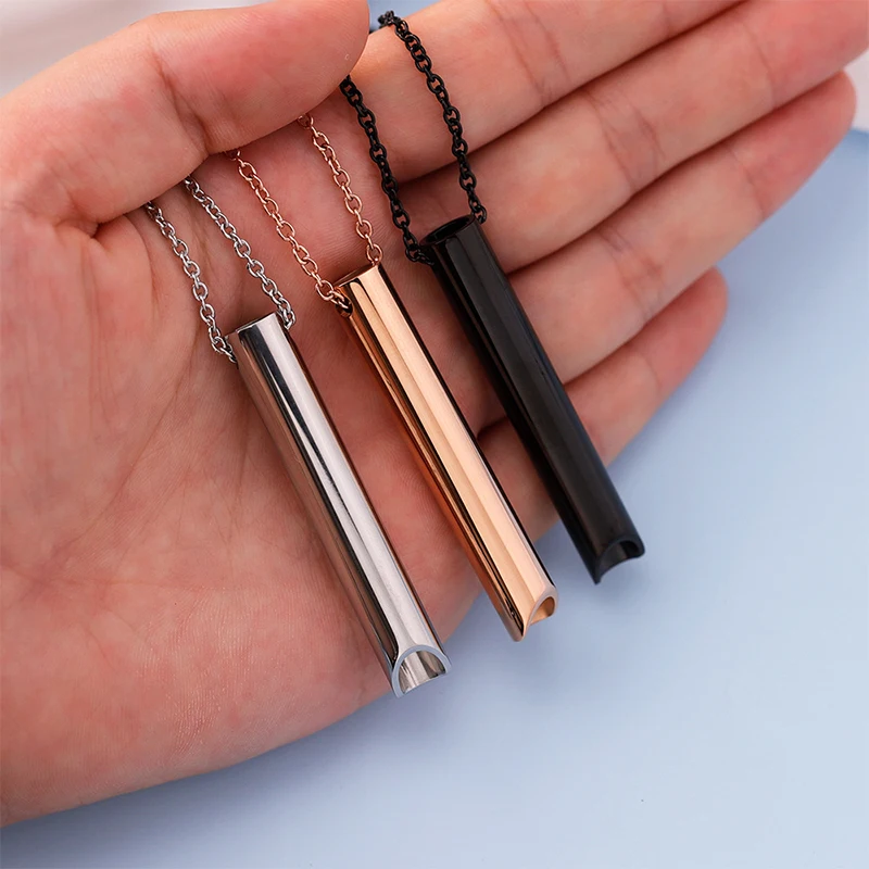 Stainless Steel Mindfulness Breathing Necklace for Women Men Relief Anxiety Pendant Stress Panic Attack Relief Meditation Tool