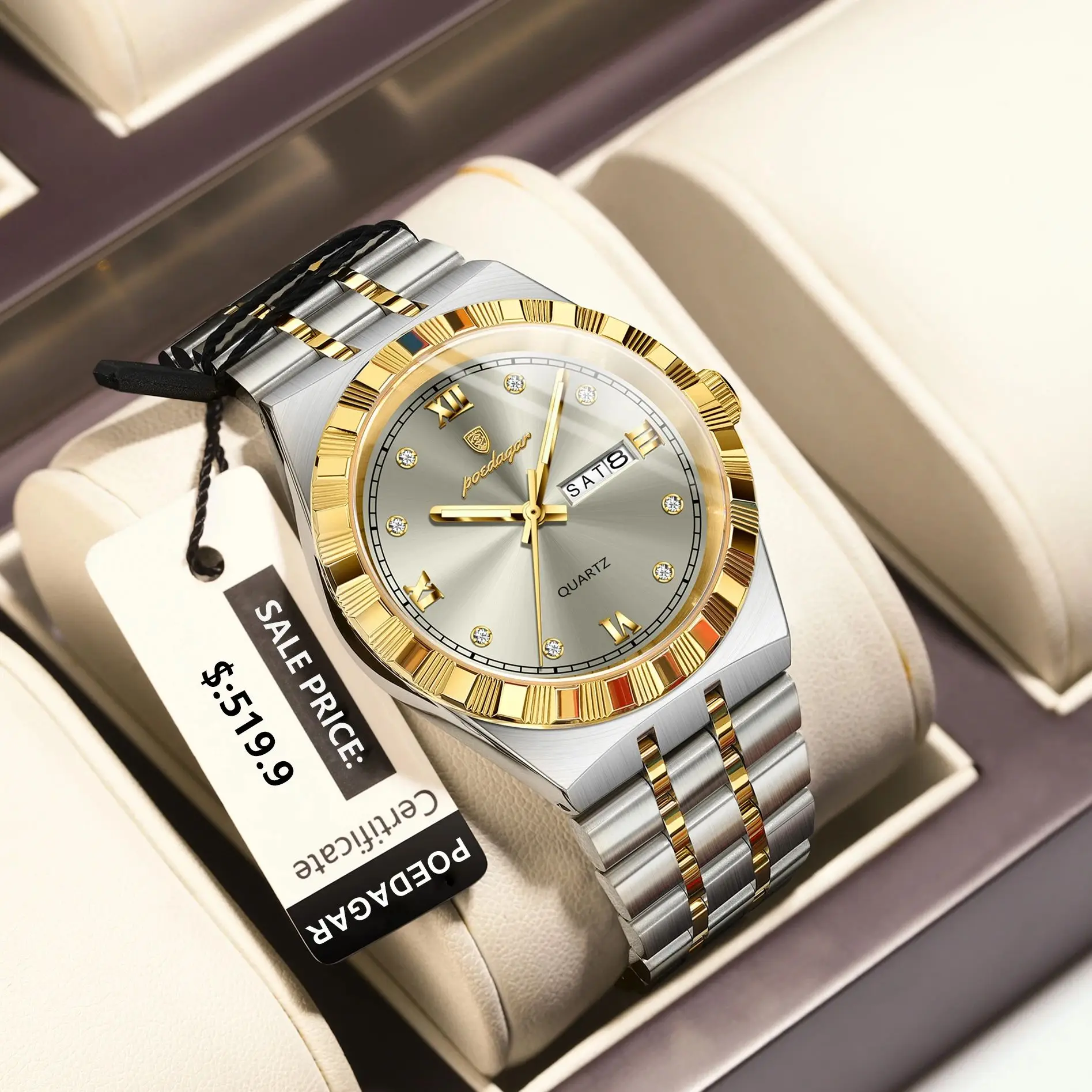 

POEDAGAR Деловые мужские кварцевые наручные часы Водонепроницаемые светящиеся часы с датой недели для мужчин Модные мужские часы из нержавеющей стали Reloj