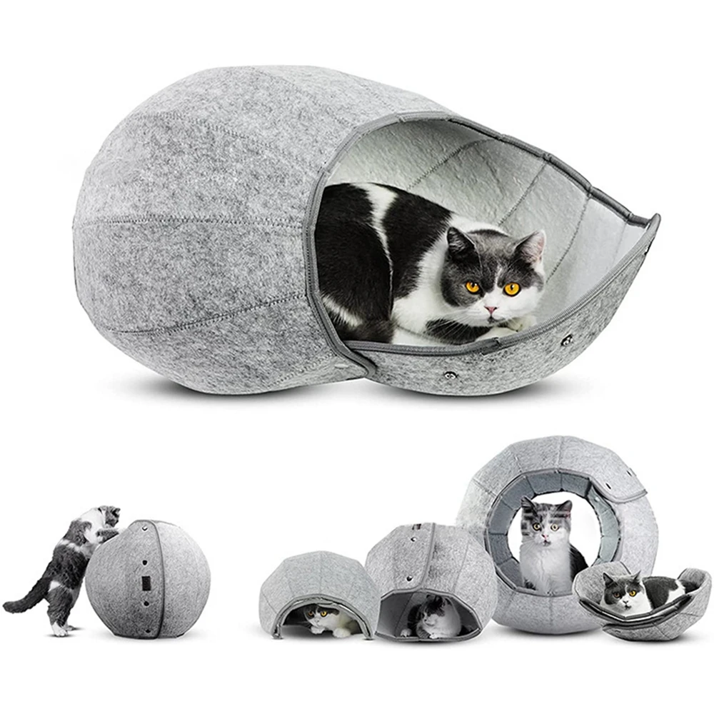 Foldable Cat House Felt Cloth Tent Cave Flexible Tunnel Toy Portable for Indoor Cats Small Dogs Puppy Pets Outdoor Playing