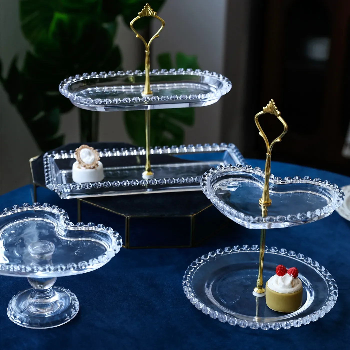 # Glass dessert snack rack tall fruit tray exquisite afternoon tea display plate tea break table snack pastry plate