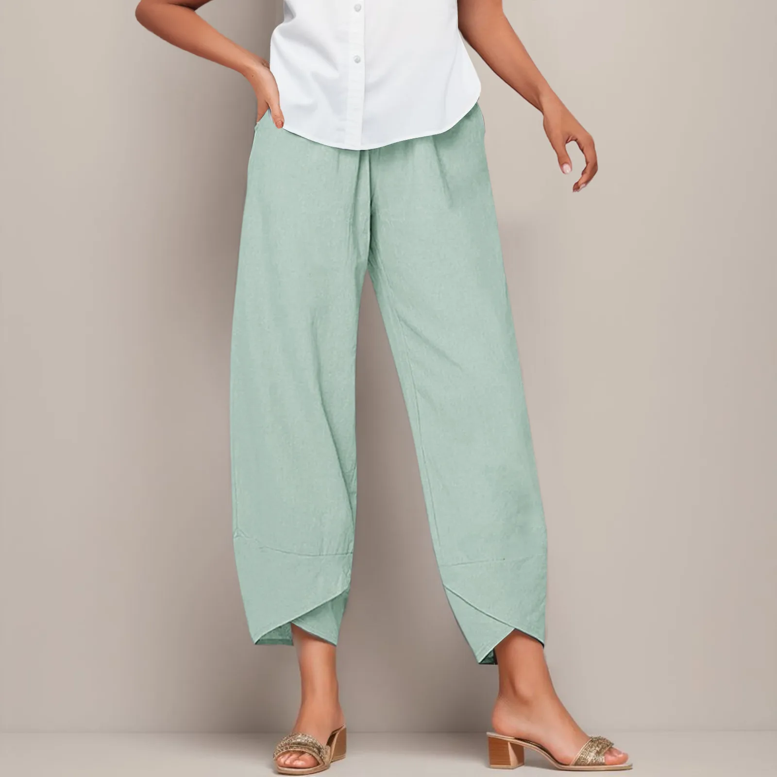 Pantalones clásicos De lino y algodón para Mujer, Ropa De playa hawaiana con doble bolsillo, Color sólido, holgados y rectos