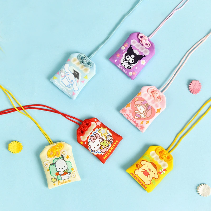 Kawaii Sanrio Omamori Pendant Cute Pompompurin Cinnamoroll Hello Kitty Kuromi Cartoon Good Luck Pendant Creative Girl Gifts