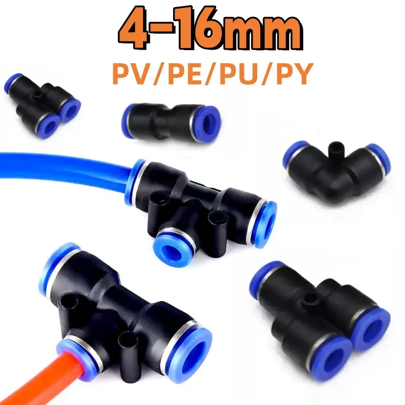 5pcs Pneumatic Fitting Tube Connector Fittings 4/6/8/10/12/14/16mm Plastic Push in Hose Quick Couping PV PE PU PY Connectors