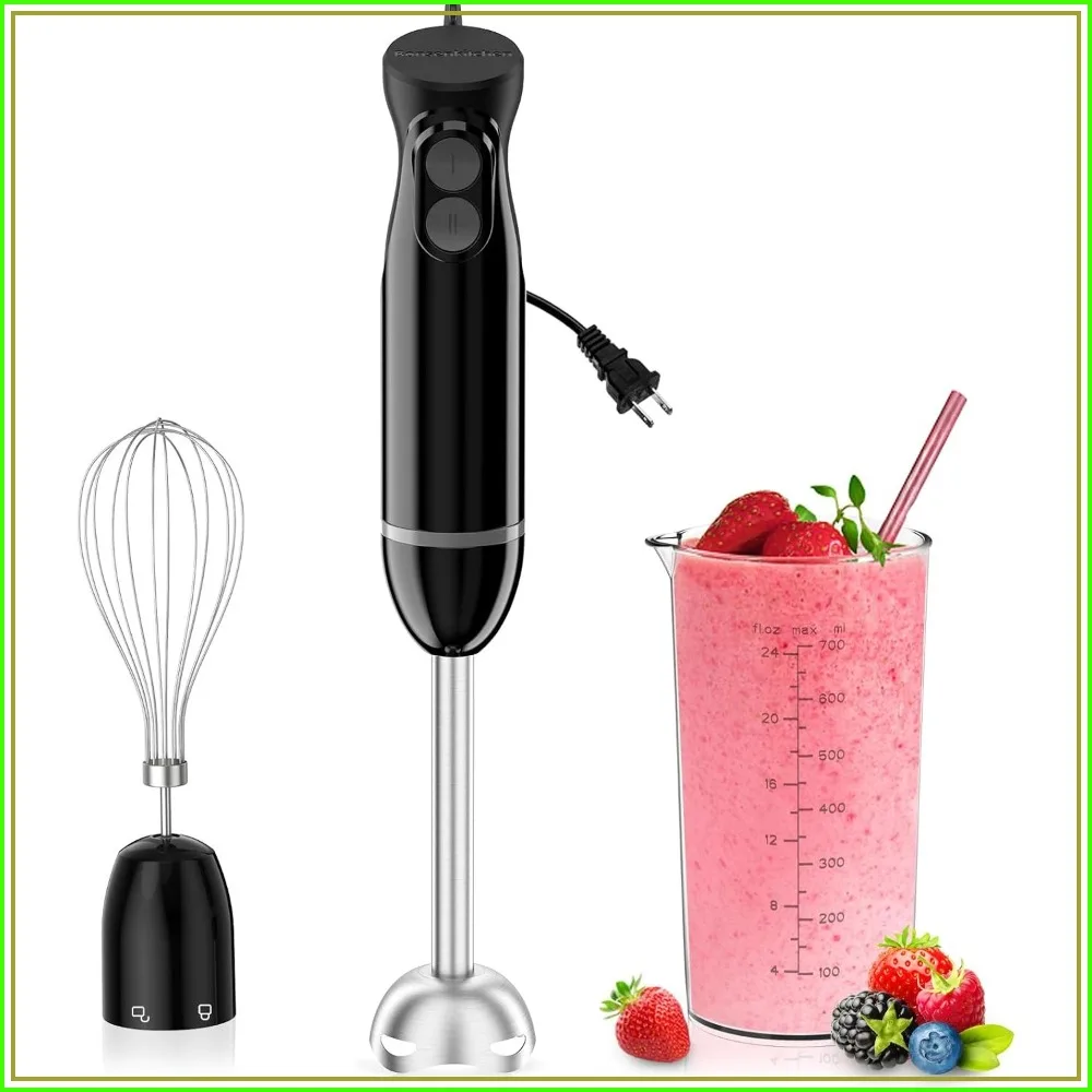 3-in-1 Immersion Blender Handheld with 2 Mixing Speed, Egg Whisk & 24oz Beaker, Stainless Steel Blade, Portable Stick Mixer for Smoothie, Soup, Baby Food
