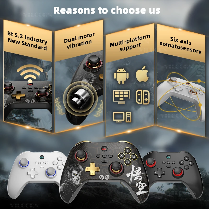 VILCORN PC Gaming Controller FPS Wireless Pro Gamepad For PS4 Switch Android IOS with Micro Motion Hall Trigger Joystick