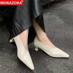 MORAZORA Size 34-43 New Genuine Leather Shoes Woman Pointed Toe Spring Summer Ladies Office Party Shoes Summer Footwear