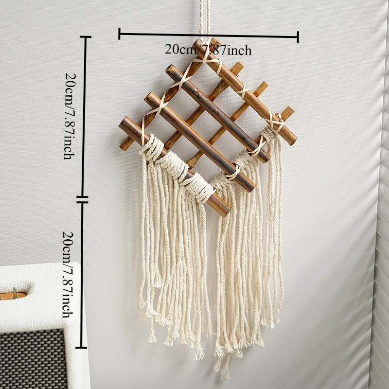 1PC Rustic Style Woven Bamboo Wall Hanging Tea Room Homestay Background Decor Fringe Tapestry Home Wall Art Handmade Woven Decor