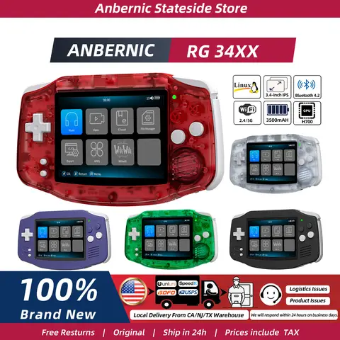 Anbernic rg34xx console de jogos portátil retrô, tela ips de 3.4 polegadas, sistema linux, saída hdmi, clássico, reprodutor de jogo, presente sentimental