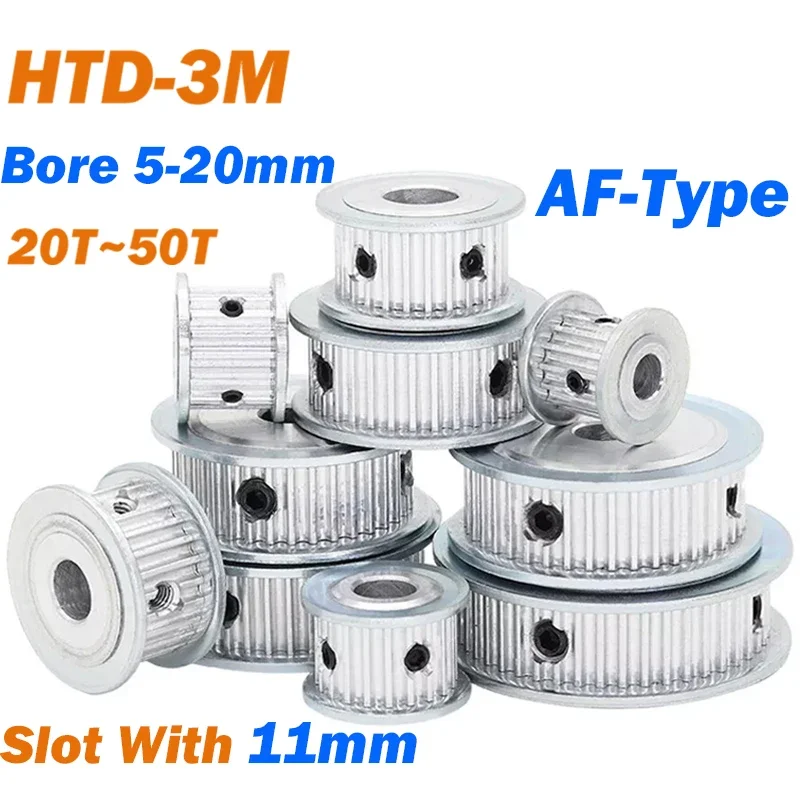 HTD-3M Timing Belt Pulley AF-Type 20T/22T/24T/25T/30T/32T/35T/36T/40T/45T/50T Bore 5-20mm For 10mm Width Timing Belt