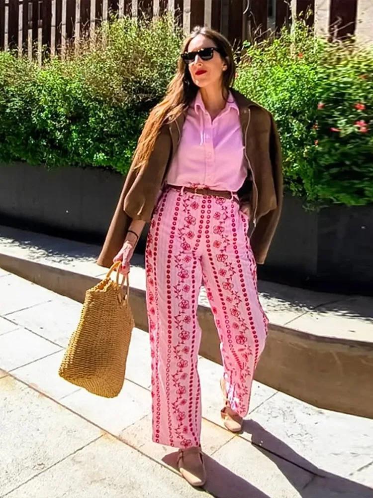 Casual Print Women's Trousers Fashion Zippers Pocket  Button Wide Leg Female Pants 2026 Summer Autumn Holidays Lady Bottoms New
