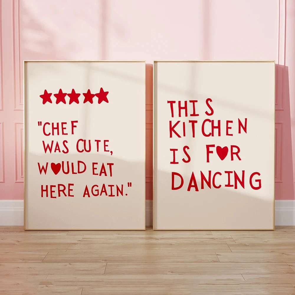 1pc frameless Aesthetic Kitchen Cute Cooking Wall Art Picture Nordic Canvas Painting Restaurant Decor Minimalist Heart Red Quote