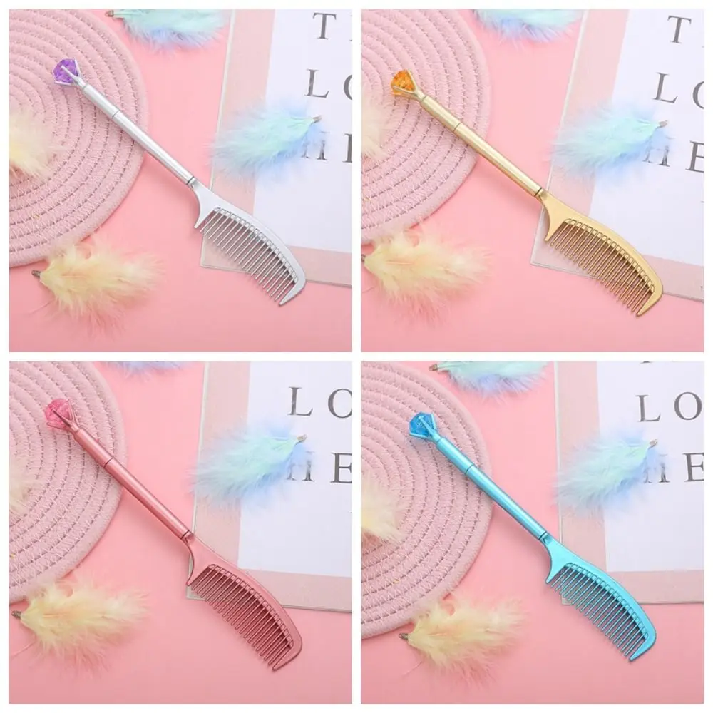 Creative Comb Shape Gel Pen Luxury Funny Neutral Pen Big Rhinestone High Appearance Level Signature Pen School