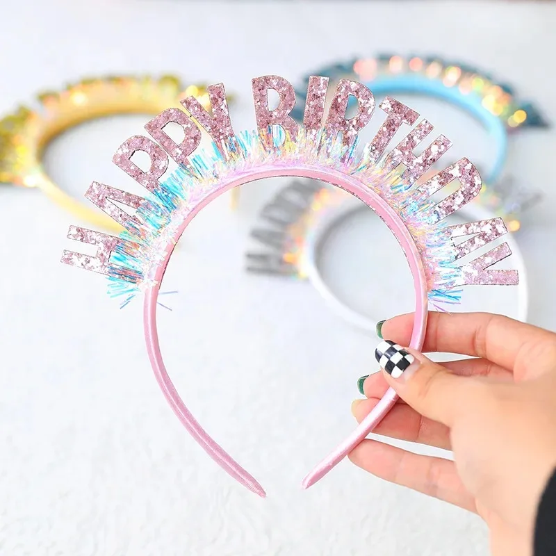 Glitter HAPPY BIRTHDAY Sequin Headband Birthday Decoration Birthday Party Decorations Kids Adult Girl Pink Silver Blue Headbands