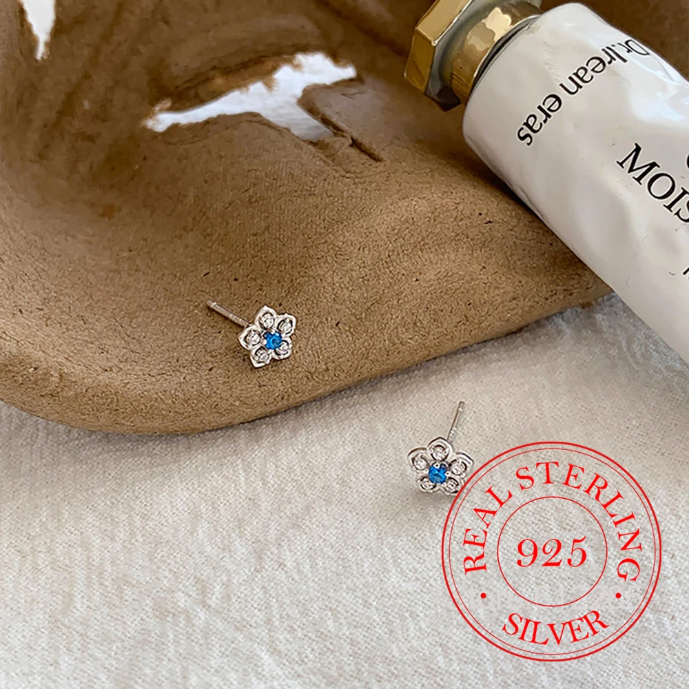 

Ювелирные изделия из стерлингового серебра 925, серьги-гвоздики с кристаллами синего циркона и цветком для женщин, роскошные ювелирные изделия для свадебной вечеринки, подарок другу