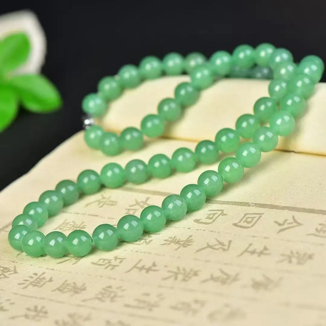 

Pure Natural Dongling Necklace Green Mom Chain 8MM Xiaomi Bead Jade Necklace