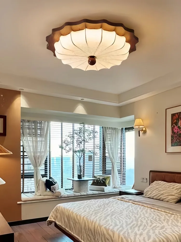 Bedroom Lights, Ceiling Lights, High-End Sense, Antique Style, Vintage Walnut Fabric, Nanyang Style Room Lighting Fixtures