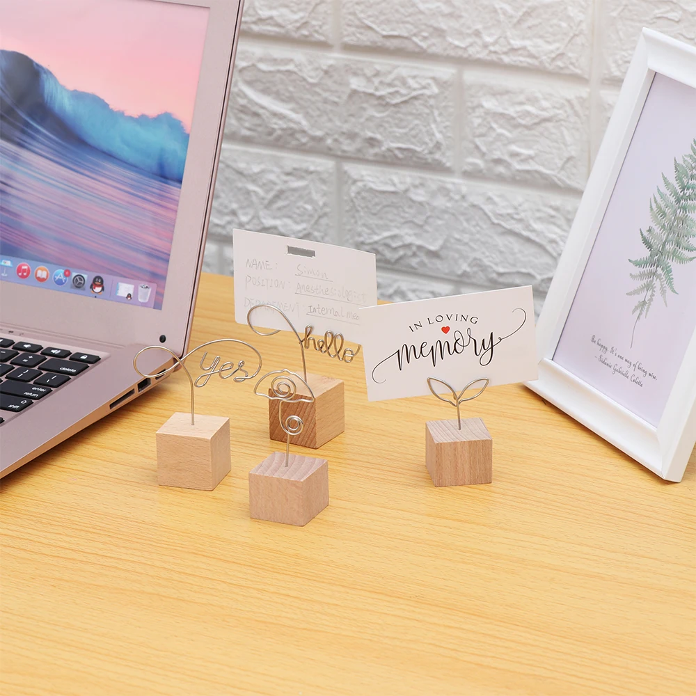 1 PC Creative Desktop Ornaments Simplicity Photo Clip Memo Holder Square Wooden Picture Frame