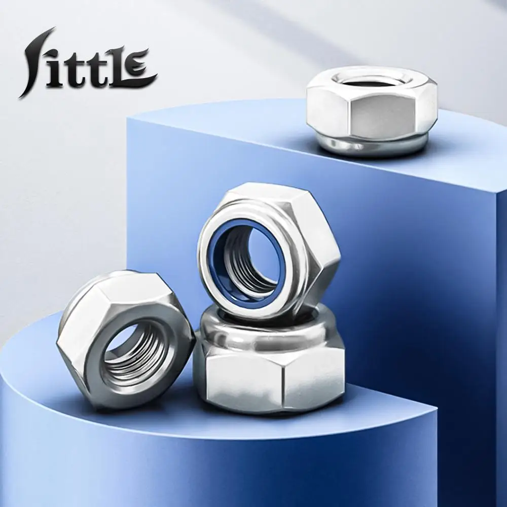 304Anti-skid Nut M3 M4 M5 M6 M8 M10 M12 M14 M16 Hexagon Nylon Insert Lock Nut 201 Self-Locking Lock Nut Combination Set 316 Nuts