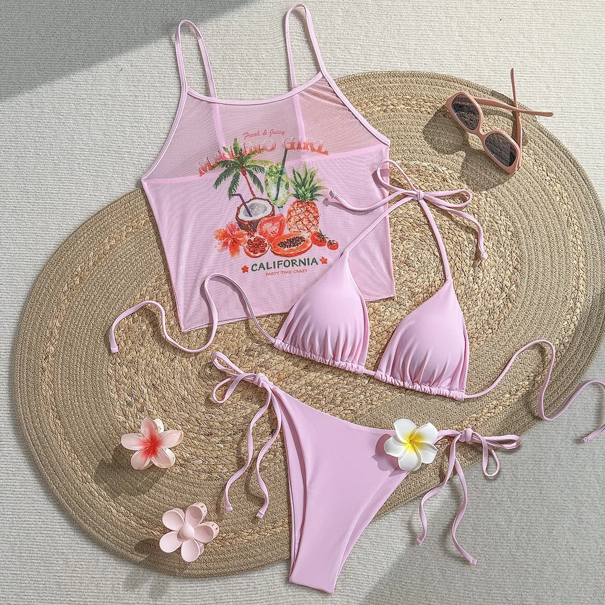 Fruit Print Bikini Bra Top Pas - Sheer Mesh Bra recension och pris