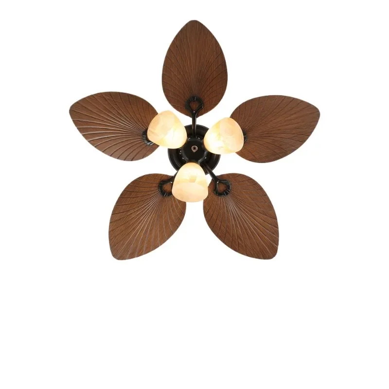 

Vintage ceiling fan light French living room bedroom dining room fan chandelier medieval Nanyang wind banana leaf electric
