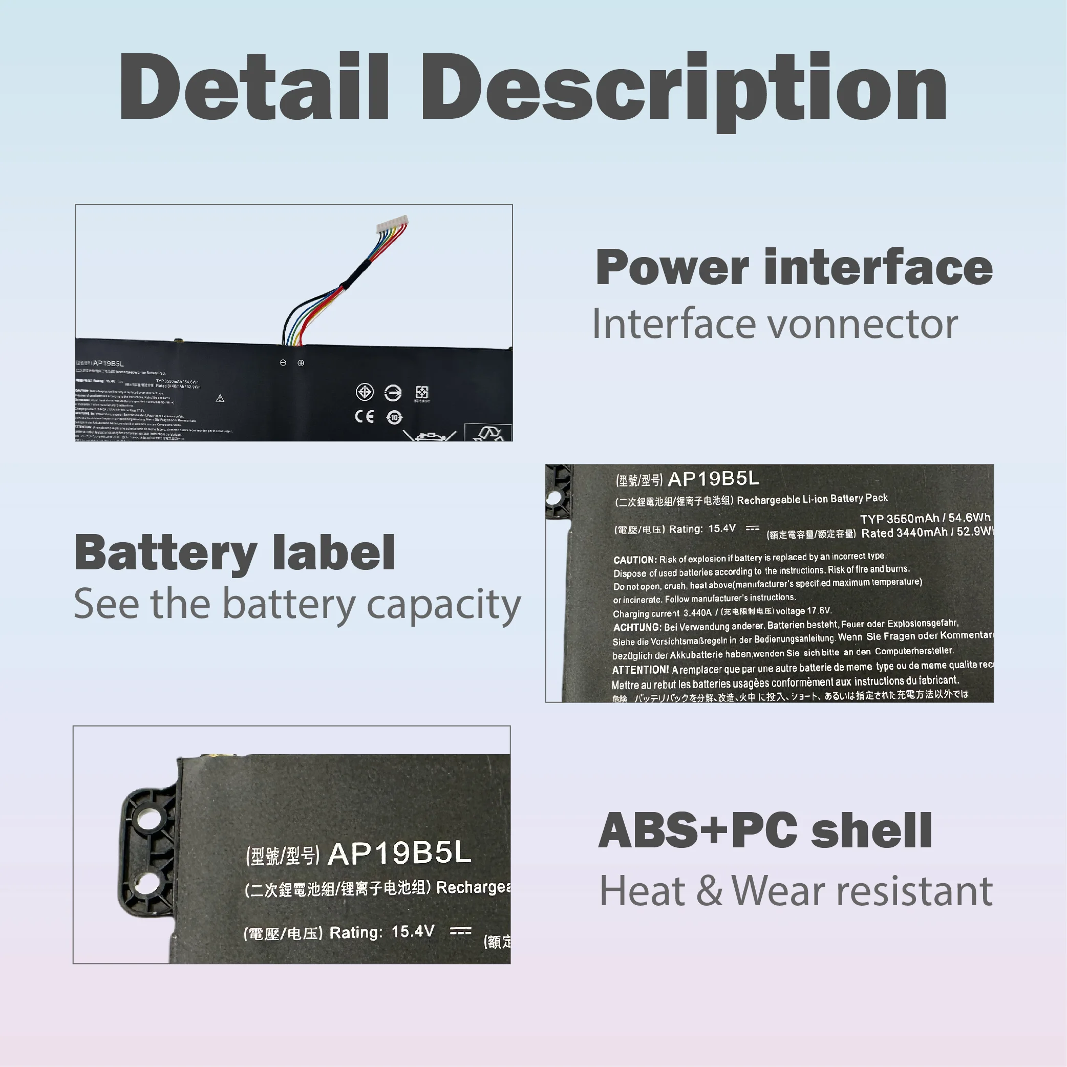AP19B5L 15.4V 52.9Wh Laptop Battery for Acer Aspire 5 A514-54 A515-55 A515-43 wift 3 SF314-42 SP314-21N-R5FR Vero AV15-51