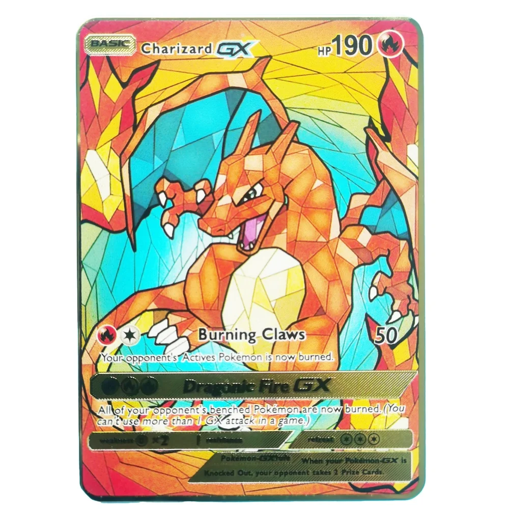 Pokemon 25 Style Cards Gold Metal Pokemon  English Hard Iron Cards Mewtwo Pikachu Gx  Vmax Charizard Package Game collection