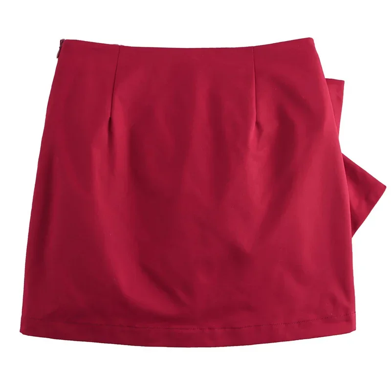 TRAF Red Bow Skirts For Women 2024 Women Summer Mini High Waist Skirt Women Chic Butterfly A-Line Short Skirt Korean Style Skirt