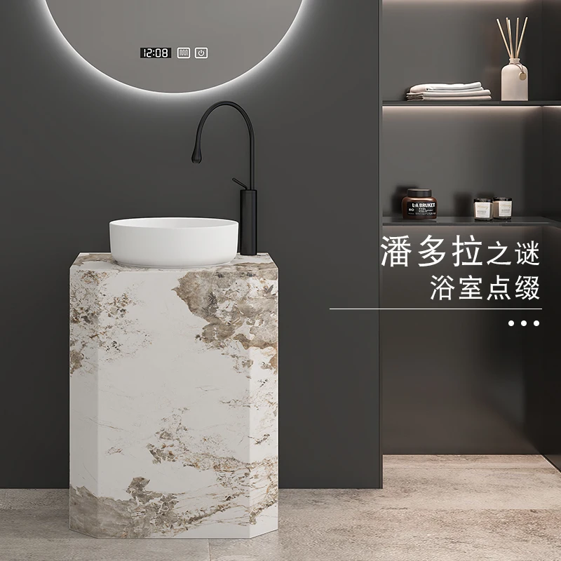 

Stone Plate Ceramic Basin Outdoor Column Type Inter-Platform Basin Small Apartment Hotel Washbasin Integrated