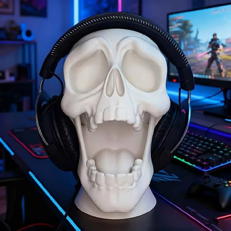 2-in-1 Headphone Cradle Accessories Game Storage Stand Skull Design Headphone And Controller Storage Stand Desktop Decoration