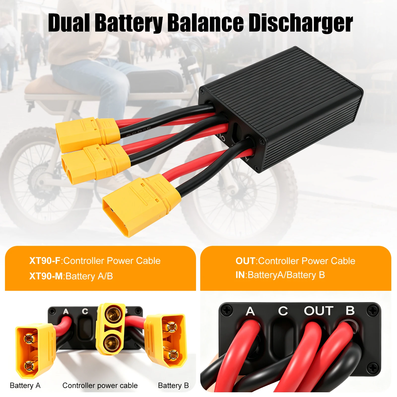 E-Bike Dual-Batterie-Balanciermodul XT90 Anschlussadapter Dual-Batterie-Entladung, Konvertierung für Elektrofahrräder 50A/80A/100A – Detail 2