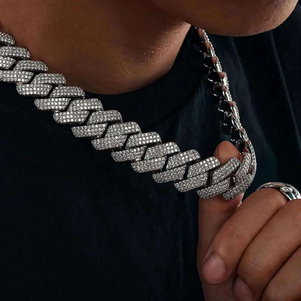 

Fashion Men Hip Hop Brass Jewelry Cuban Chain Necklace 14k Gold Plated Cz Prong Vvs Moissante Diamond Necklace Chains