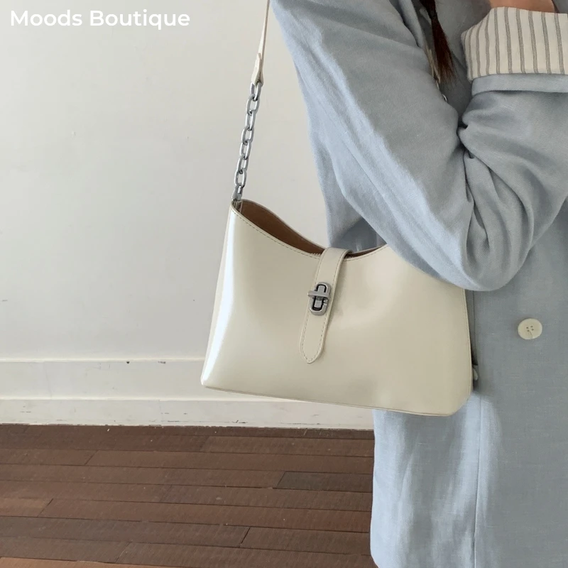 

MOODS Classic Underarm Shoulder Bags For Women Vegan Leather Solid Color Armpit Bags Dual Straps Casual Street Commuter Handbags