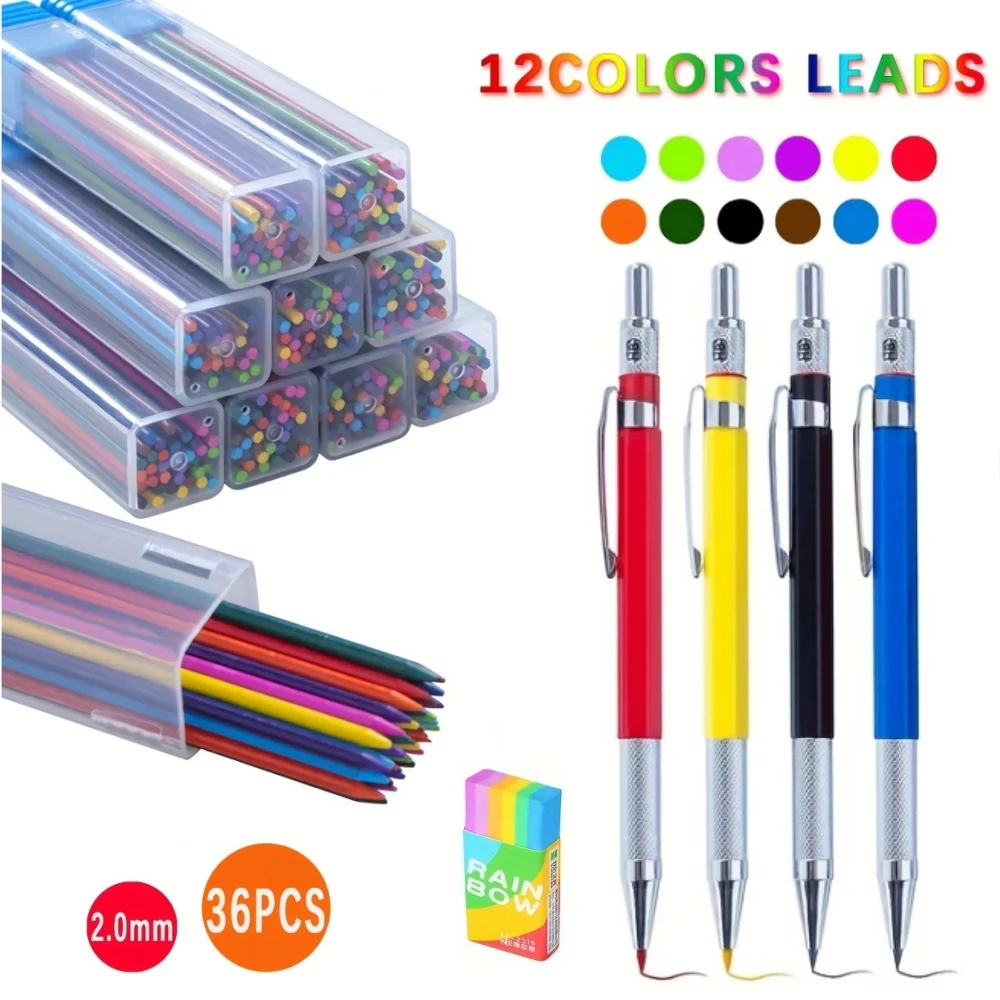 2.0MM Metal Mechanical Pencil Set with lead Art Drawing Design Automatic Drawing Special Pencil Student Office School Supplies