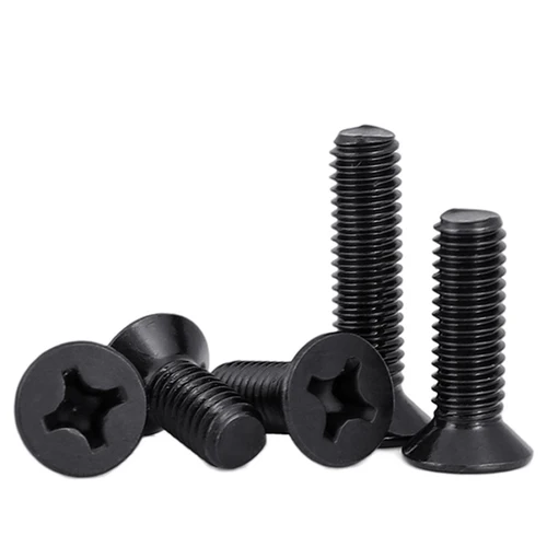 Imagen 2 del producto 100 unids/lote M1 M1.2 M1.4 M1.6 M1.7 M2 M2.5 M3 M3.5 M4 M5 KM Mini pequeño tornillo de cabeza avellanada plana de acero negro KM Phillips