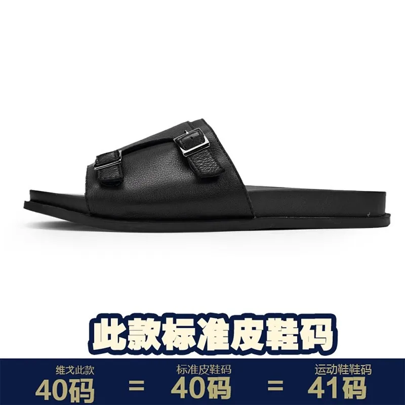 Mens Summer Male Genuine Leather Slippers Men All-match Cowhide Sandals Leisure Shoes Sneakers Flip Flops Beach Outdoor Leisure