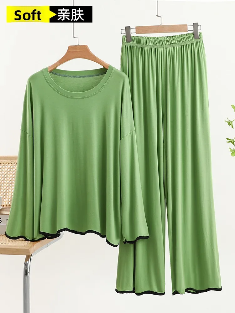 

Modal Long Sve round Ne Spwear Casual Thin Home Clothes Set for Women Spring Season Comfortable Pure Color Two-Piece ...