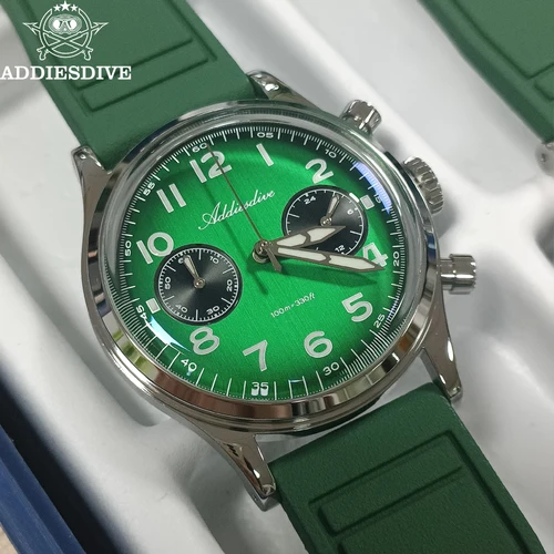 ADDIESDIVE nuevo 2025 cronógrafo 38mm relojes para hombre VK64 reloj de pulsera de cuarzo espejo de burbuja luminosa 10Bar reloj de acero resistente al agua