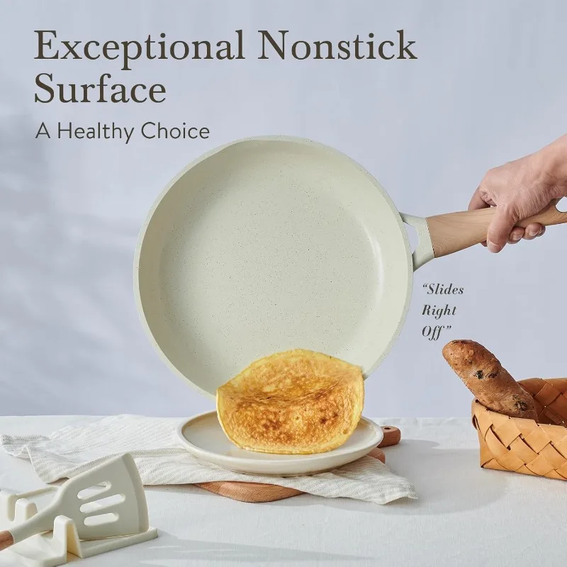 22 قطعة طقم أواني ومقالي غير لاصقة وغير سامة من السيراميك أطقم أواني طهي المطبخ غير لاصقة وعاء ومقلاة مع غطاء كريمي أبيض جرانيت Inducti