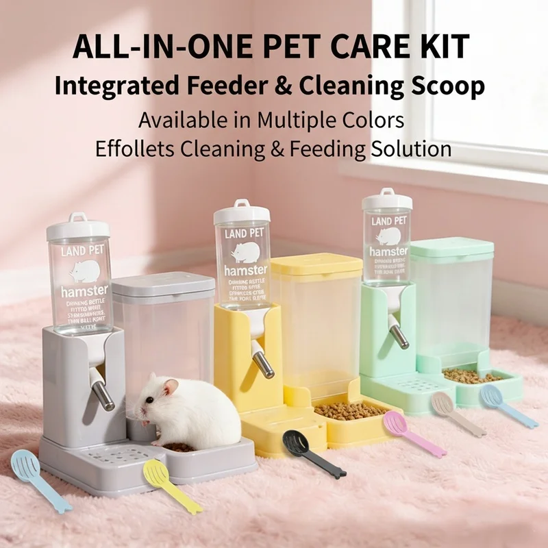 Random Color Kit 1pc Small Pet Feeder Water Bowl And 1pc Cleaning Shovel Anti-Spill Stable Feeding Supplies for Small Pets
