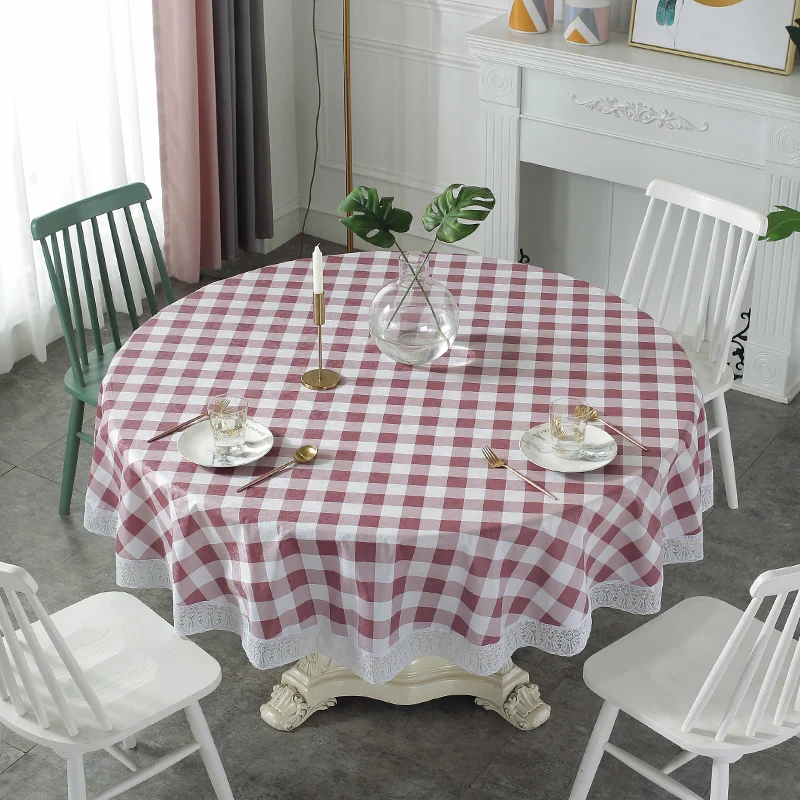 PVC Lace Tablecloth Waterproof Oil-proof Round Table Cloth Printed Home Dining Table Cover for Wedding Party Decor