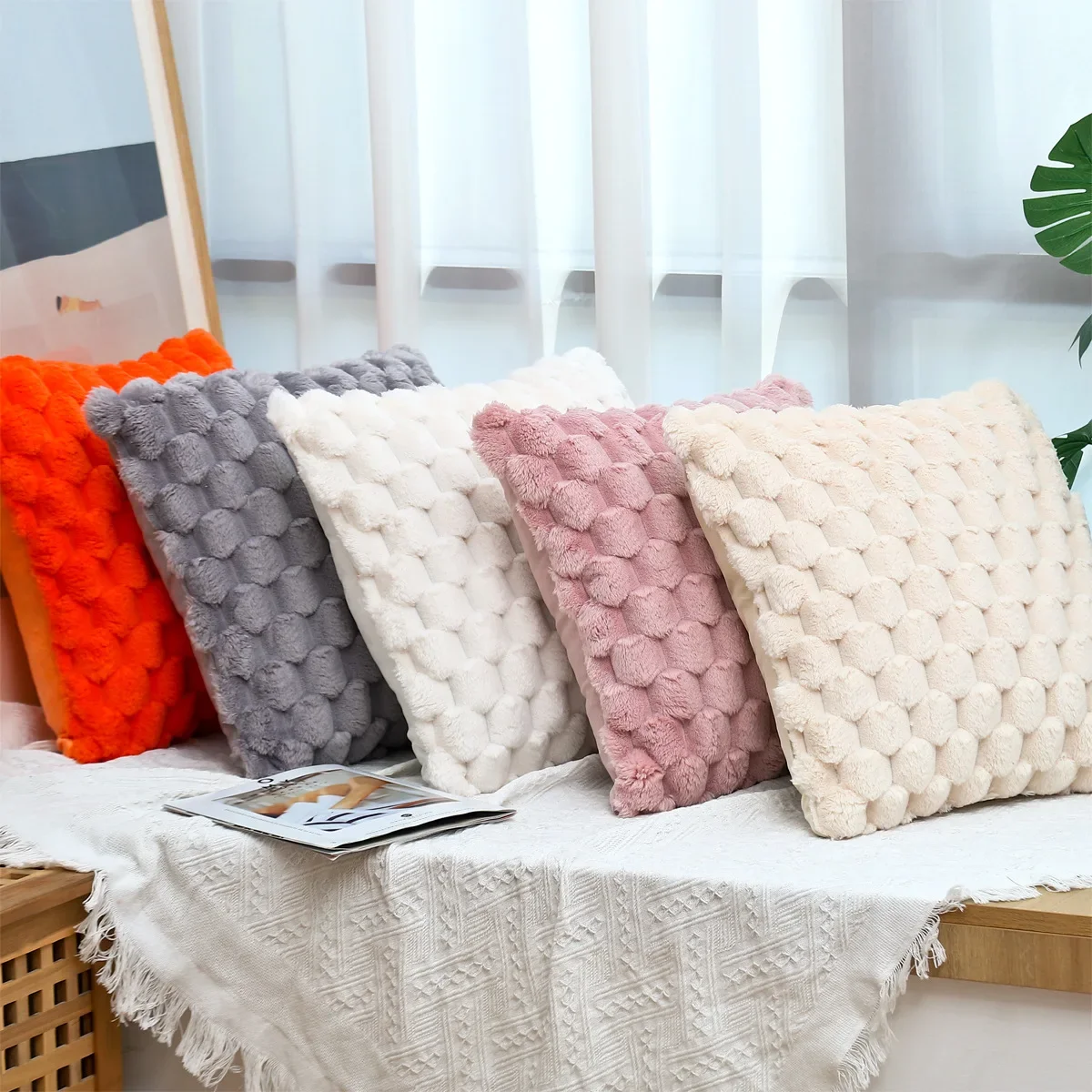 

Winter Plush Solid Cushion Cover For Sofa Bed Room Decor Beauty Pillowcase Hairy Pillow Case 30x50 40x40 45x45 50x50CM