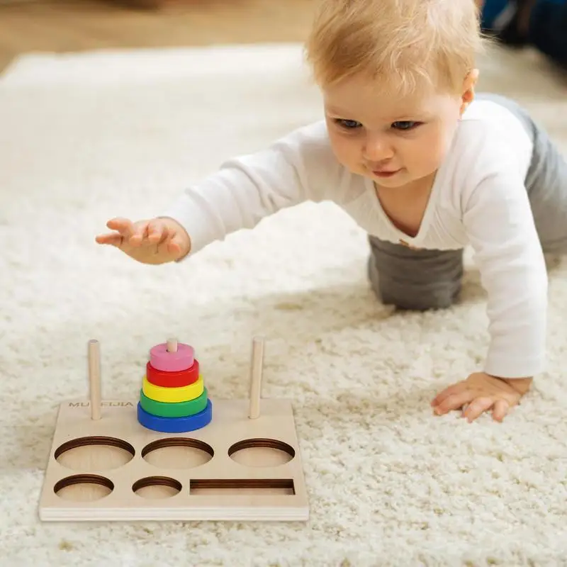 Hanoi Tower Educational Toys Wooden Puzzle Stacking Tower Colorful Ring Stacker game early Developmental Toy for kids