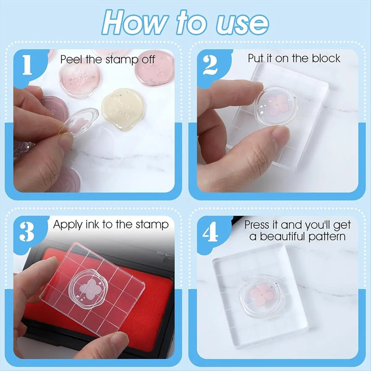 A74U 6 Pcs Acrylic Stamping Blocks,Clear Acrylic Stamp Block,Acrylics Blocks for Stamping,with Grid Lines for Crafts