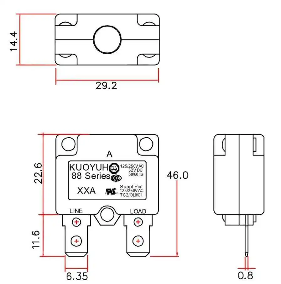 Kuoyuh 88AR Circuit Breaker Series 3A 5A 10A 12A 15A 20A 25A 30A Overload Protector 12V 32V Auto Reset Good Quality Electric