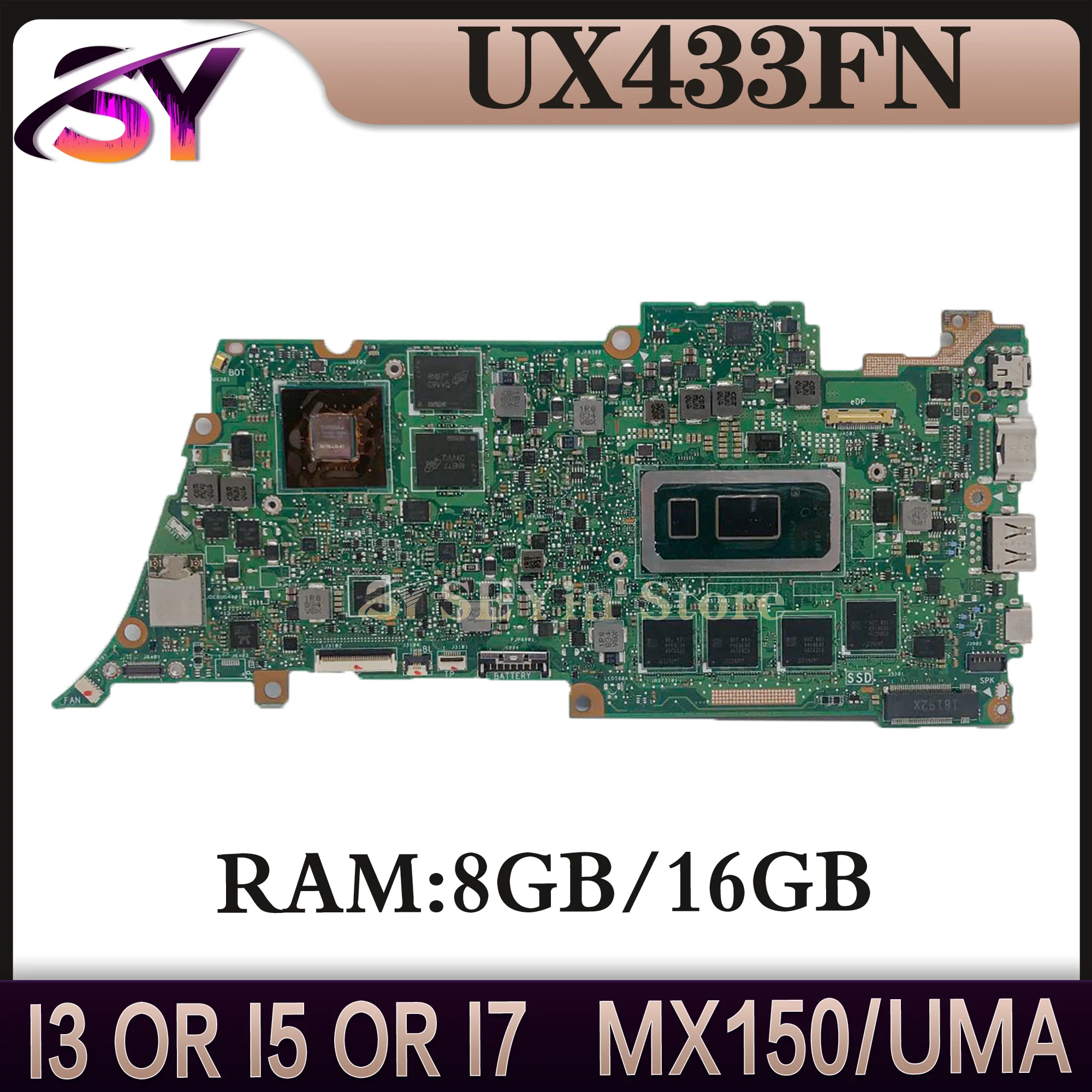 

UX433F For ASUS ZenBook 13 UX433FN UX433FA UX433 Laptop Motherboard Mainboard I3 I5 I7 8G/16G-RAM MX150/UMA