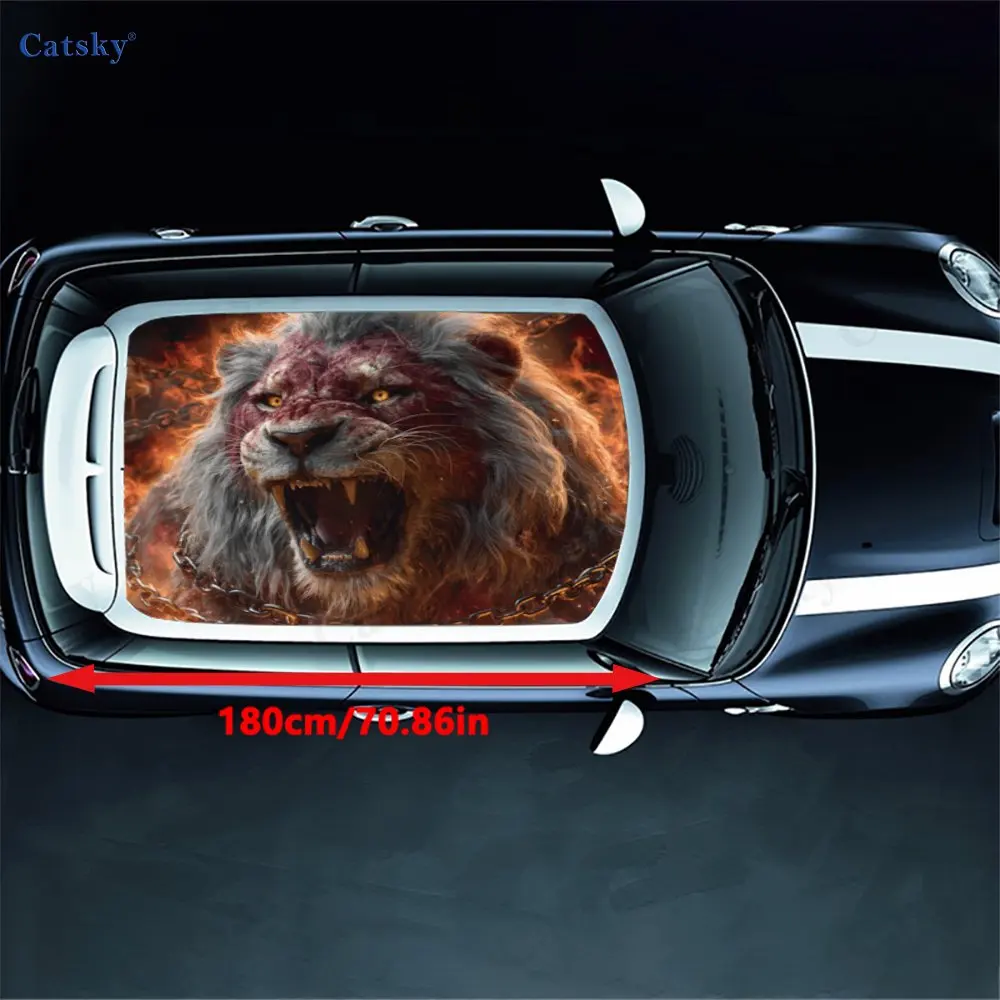 Flame Chain Lion Pattern PVC Car Roof Sticker, Self-Adhesive Waterproof Car Vinyl Decal, Car Decoration Protection Stickers, Eas