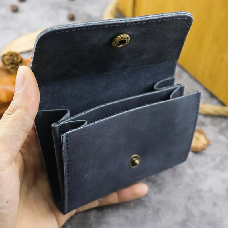 Dompet kulit sapi, lapisan kepala sederhana buatan tangan tas kartu kreatif dompet kulit sapi kapasitas besar tanpa klip dompet