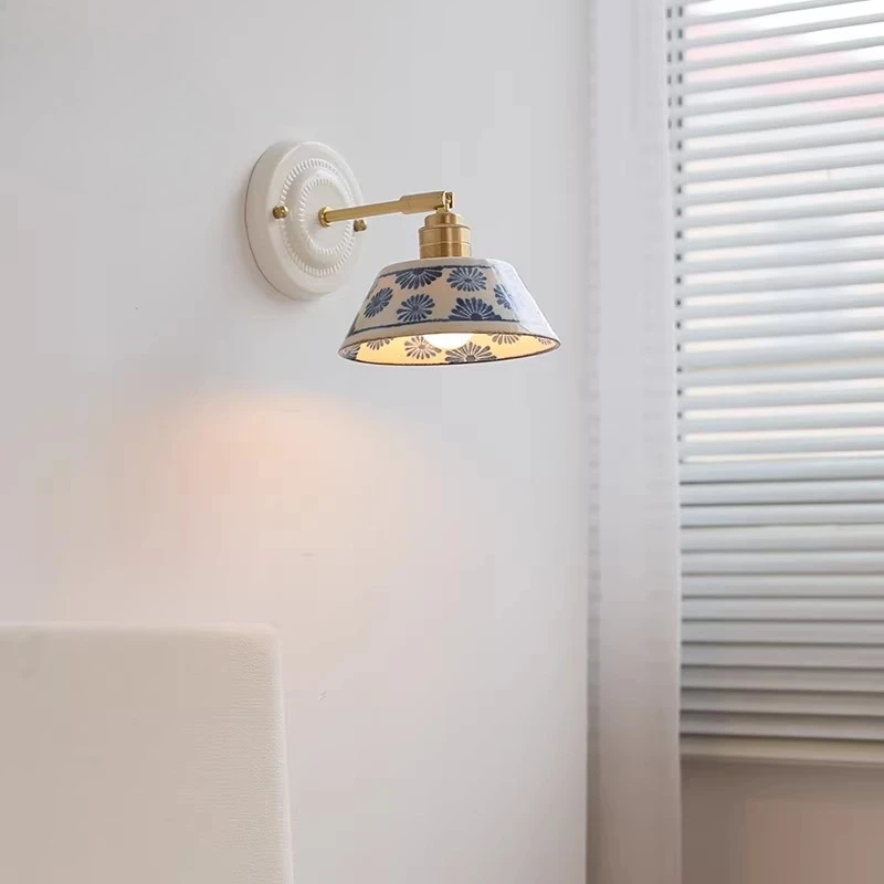 

Nordic Vintage Ceramic LED Wall Lamps Bedroom Bedside Balcony Aisle Bathroom Mirror Light Wireless and Movable Lighting Fixtures