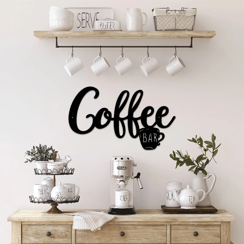 

Metal Coffee Sign Tea Cup Bar Sign Hanging Wall Art Decor Coffee Word Letter Sign for Cafe Farmhouse Kitchen Wall Decor