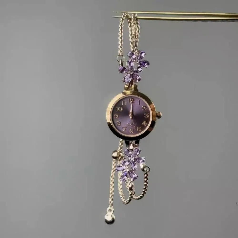 Casual Rhinestone Women Quartz Watch Heart-shaped Flowers Bracelet Watch Pink Pull-Open Ladies Wristwatches Gifts
